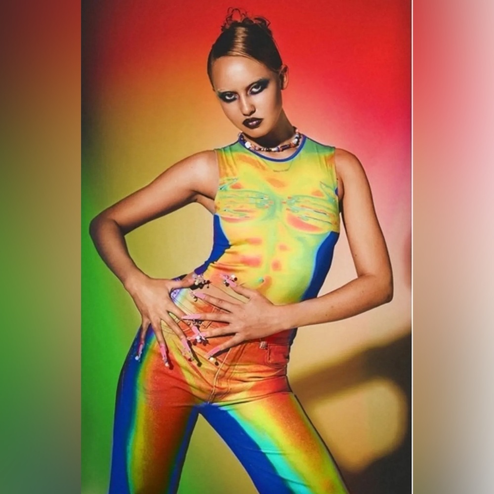 Jaded london x Sydney Carlson heat map, straight, low rise jeans.